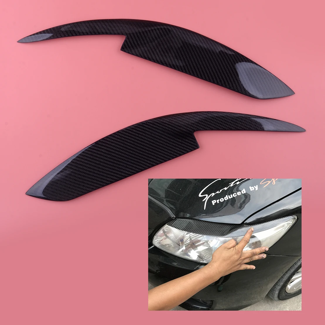 

1 Pair Carbon Fiber Car Front Headlight Eyebrow Eye Lid Eyelid Cover Trim Fit For Toyota Corolla 2009 2008 2007