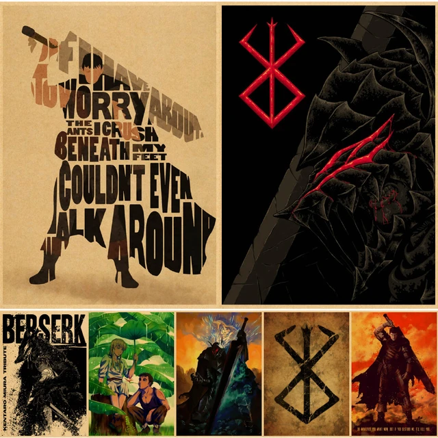 Poster japonês de anime berserk, adesivo de parede de decoração diverso  gatsu, papel kraft, impressão de