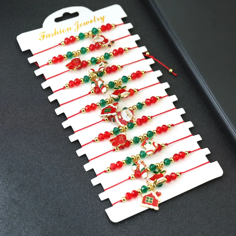 Handmade Red Braided Christmas Bracelet Adjustable Unisex