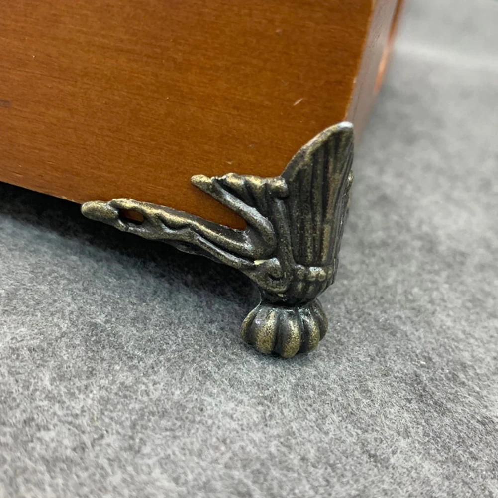 4pcs Antique Brass Jewelry Chest Wood Box Decorative Feet Legs Corner Protector Vintage Decoration Furniture Accessory
