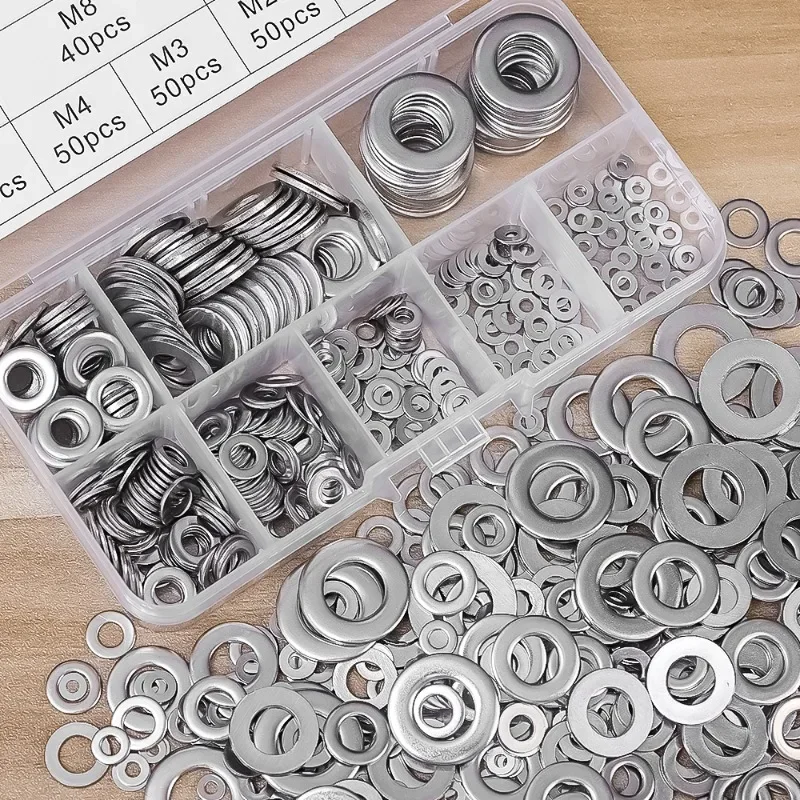 180/360pcs Stainless Steel Flat Washers M2 M2.5 M3 M4 M5 M6 M8 M10 Washers Rings for Screw Bolt Home Hardware Fasteners Kits