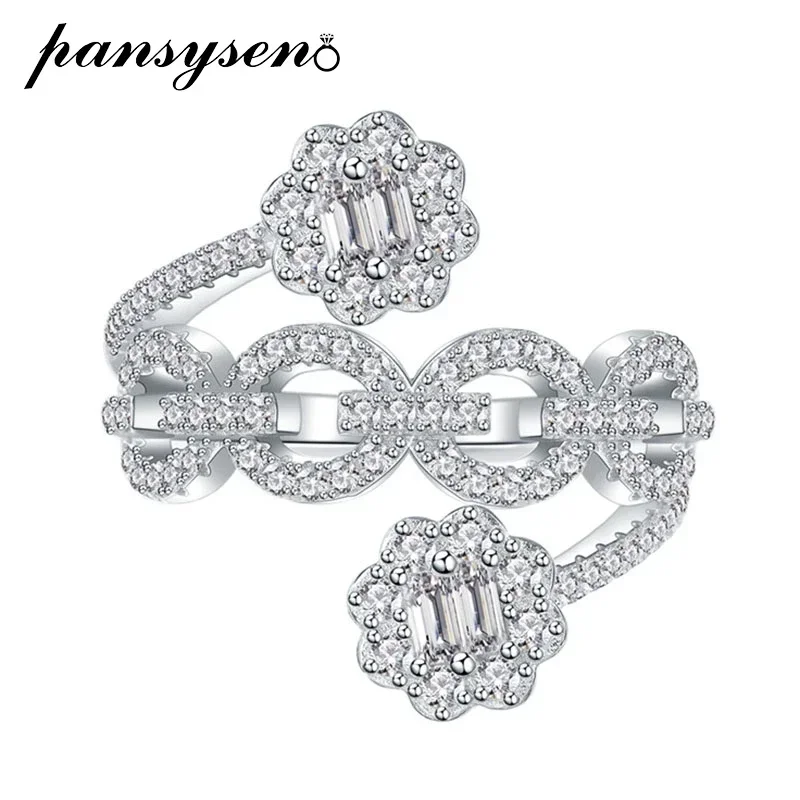 

PANSYSEN 925 Sterling Silver Irregular Cross Ring Female Simple Lab Sapphite High Carbon Diamond Gemstone Handmade Fine Jewelry