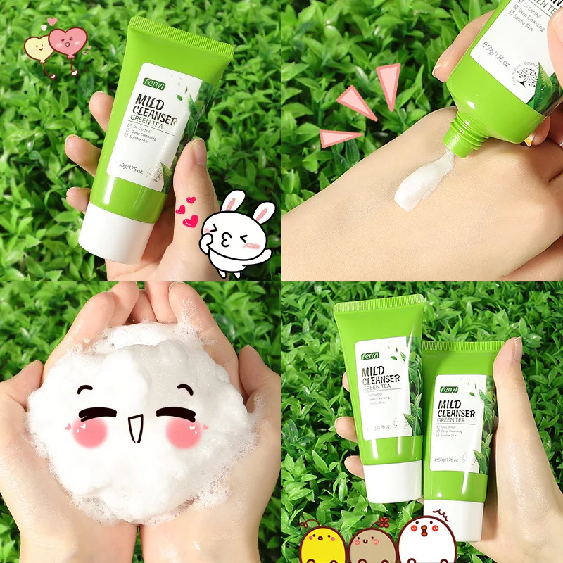 Green Tea Facial Cleanser Skin Deep Cleansing Moisturizing Blackhead Removal Skincare Face Wash Foam Face Cleanser Skin Care 50g 3