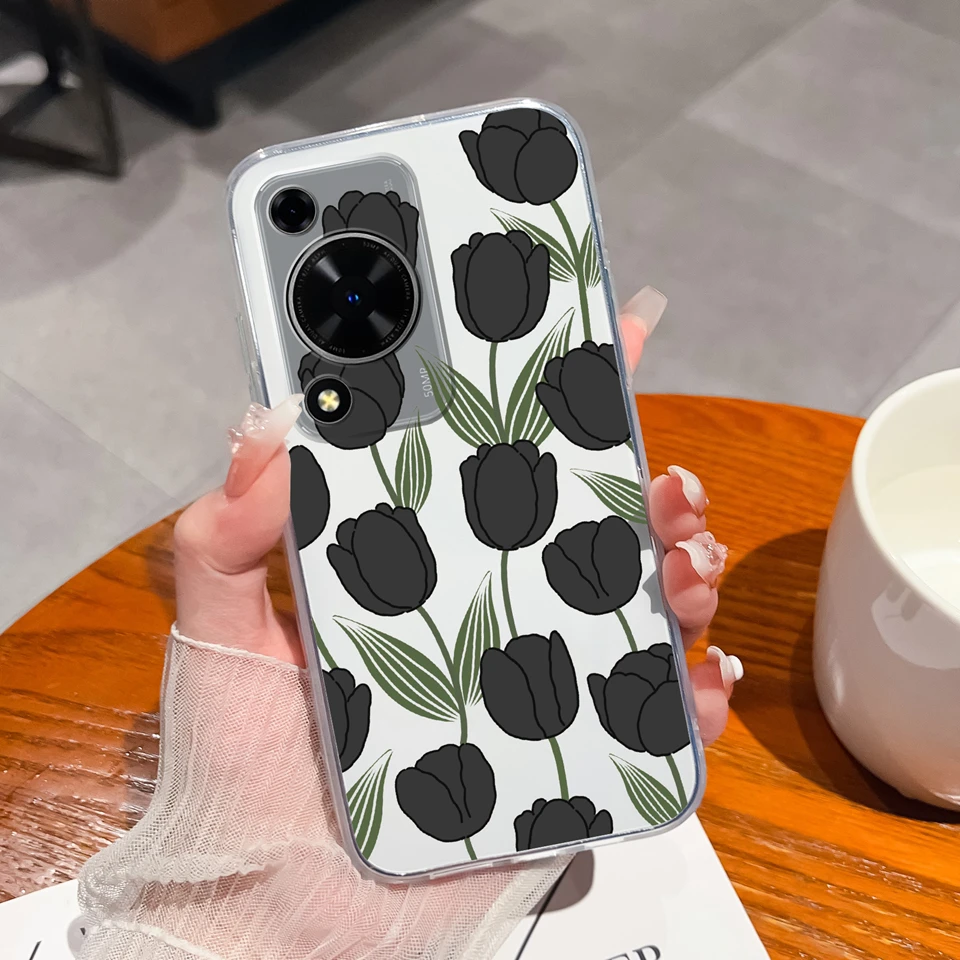Cute Bear Flower Clear Protective Anti-Drop Phone Case - Soft TPU Cover