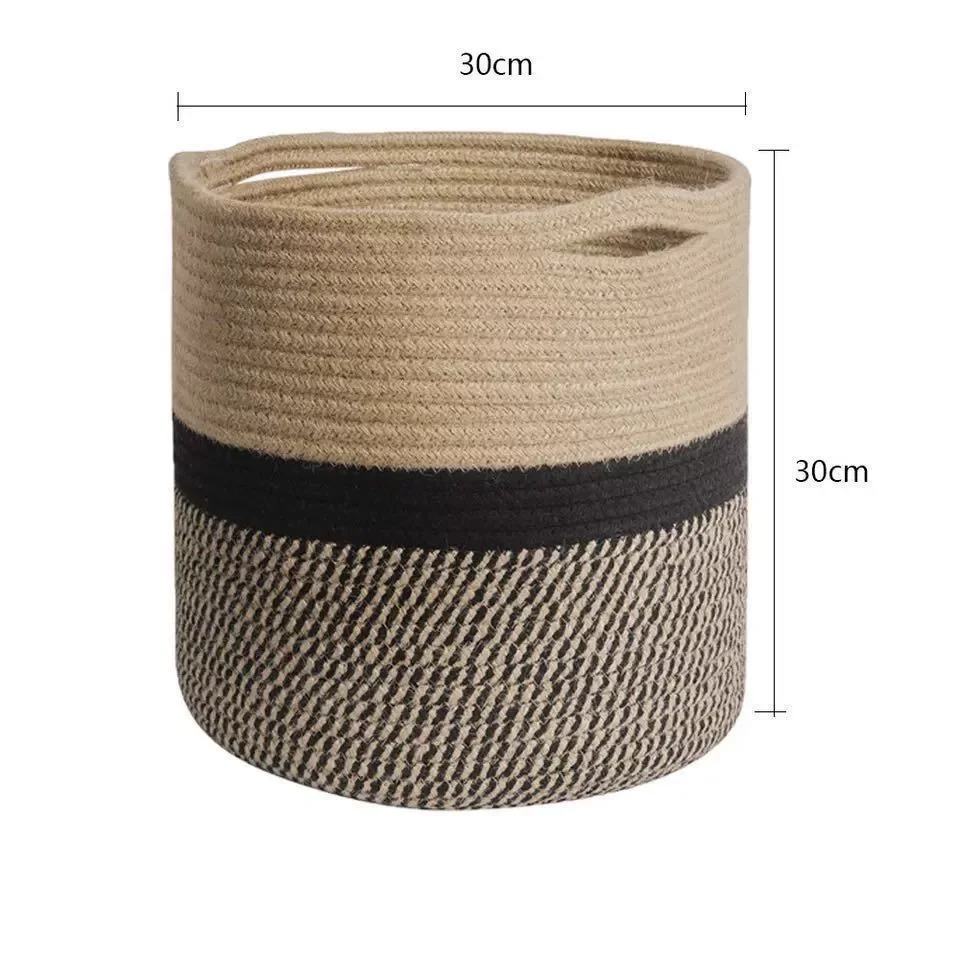 1 cotton rope storage basket, home dustproof folding bathroom dirty clothes basket, flower pot green plant storage woven