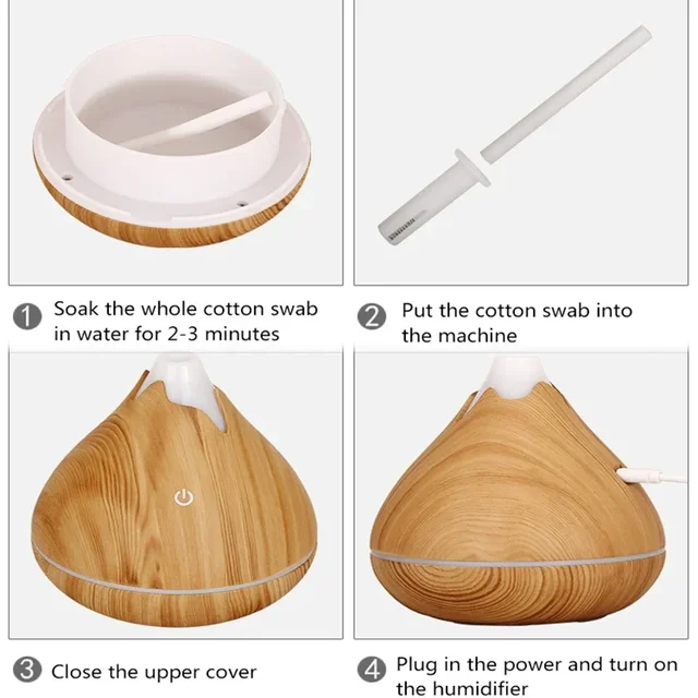 350ML Aromatherapy Essential Oil Diffuser Wood Grain Remote Control Ultrasonic Air Humidifier Cool with 7 Color LED Light 6