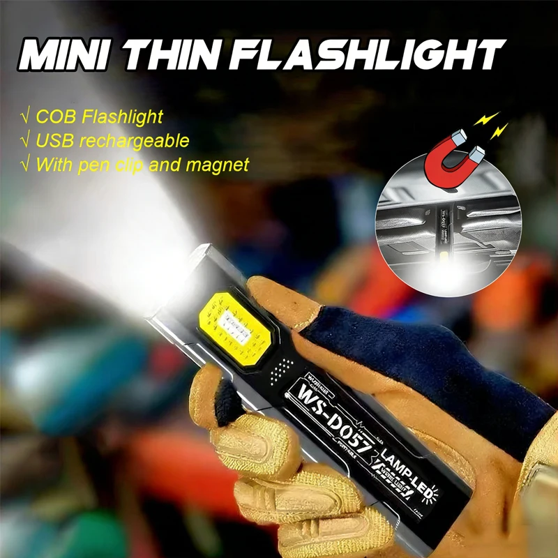 Lampe de poche LED d'extérieur 550LM, 5 Modes, Mini torche Portable avec Clip pour chapeau, aimant, lanterne de poche Rechargeable par USB, lampe de travail à inondation