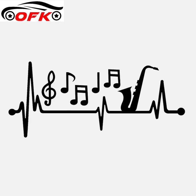 

Автомобильная наклейка, саксофон, музыкальные ноты, сердцебиение, виниловая черная/серебряная наклейка, 15 см * 6,5 см