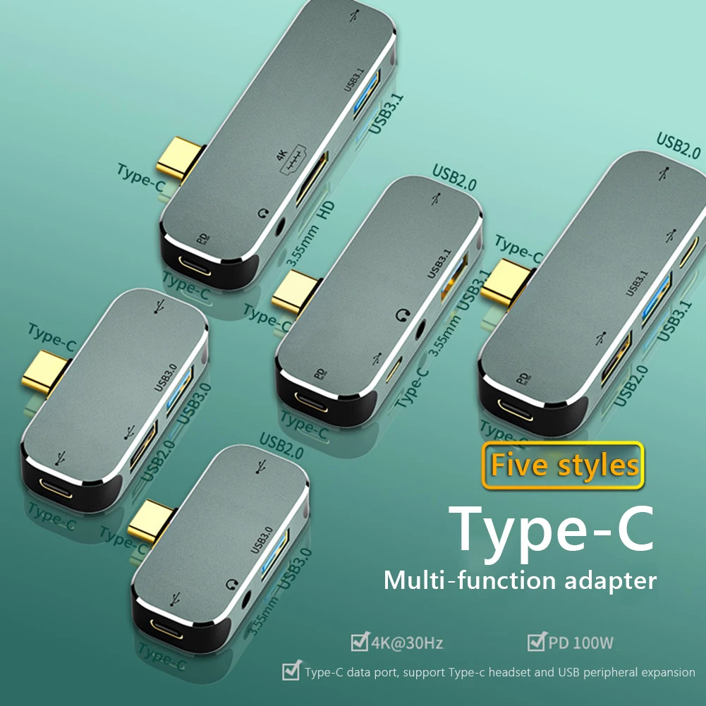 Type-C 확장 허브 3.55mm 잭 PD100W USB3.0/USB2.0/USB3.1 HDMI 호환 USB 확장기 PC 컴퓨터 노트북 분배기
