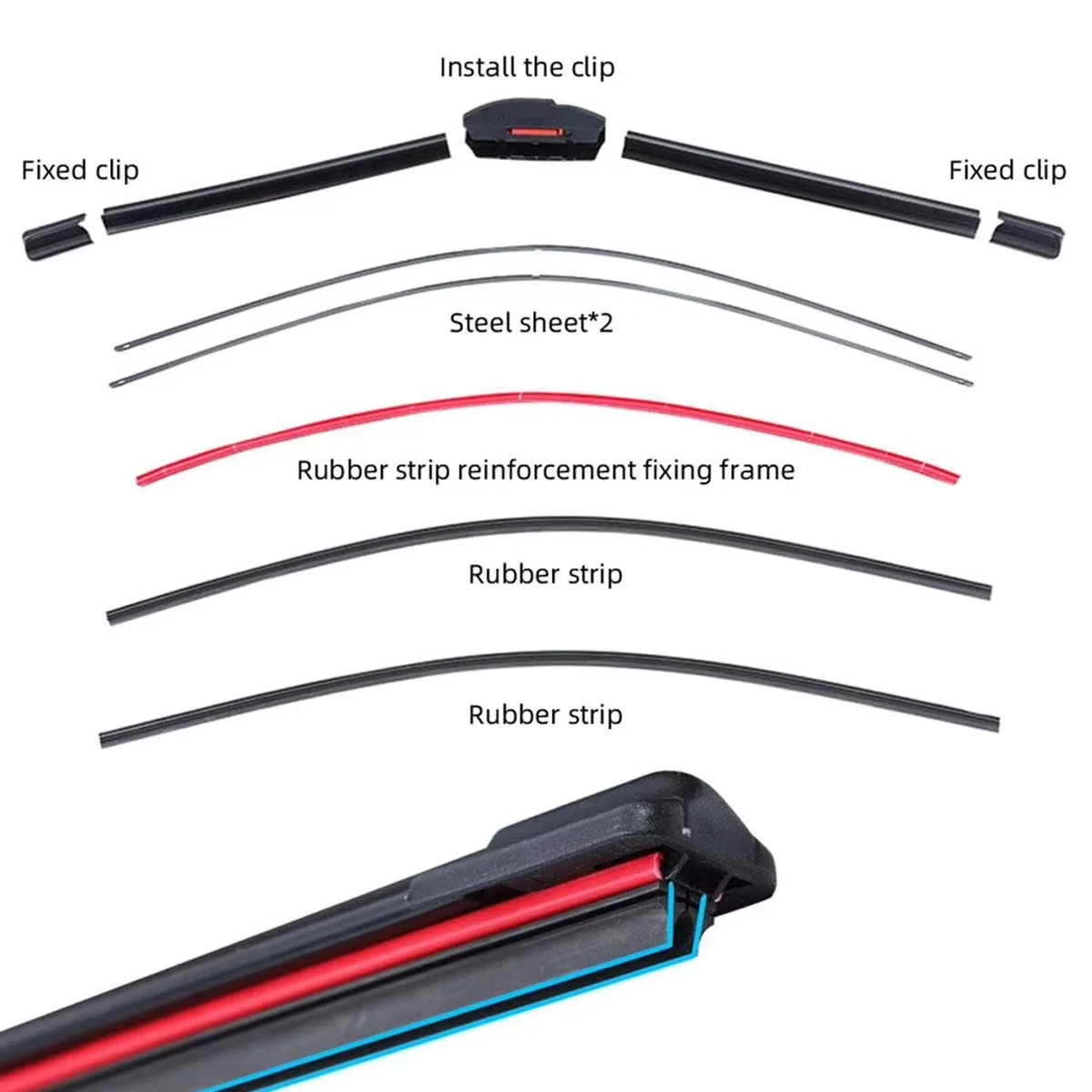 J/U hook General purpose car wiper silent car front windshield wiper soft double rubber strip windshield wiper 18"20"22"24"26" 5
