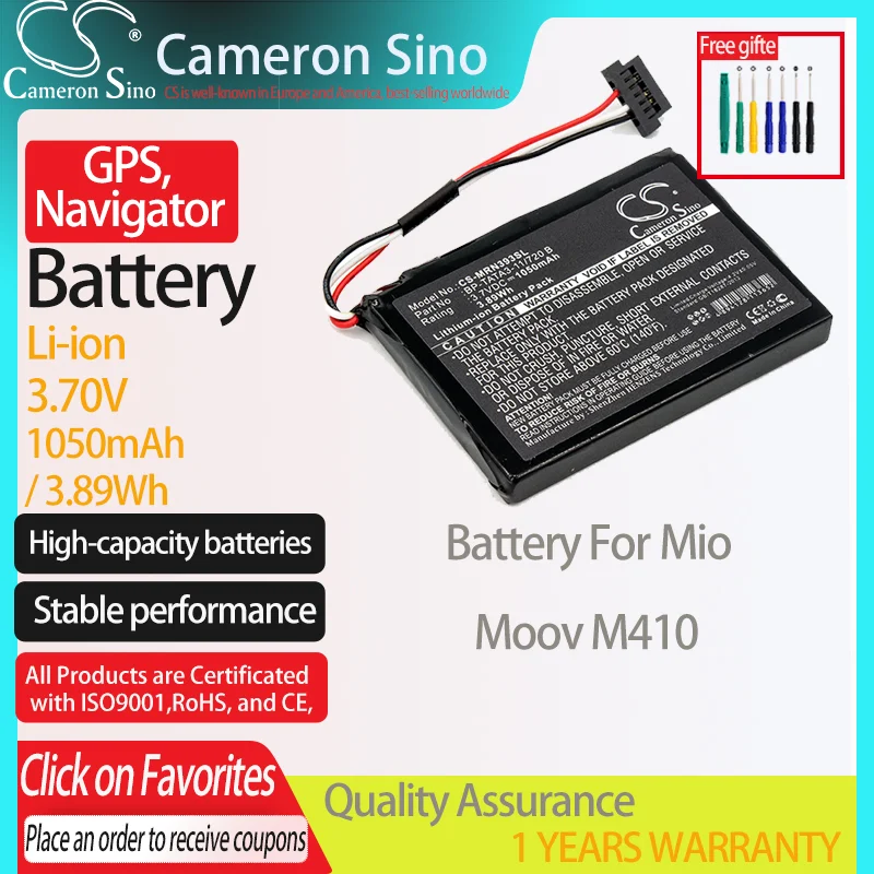 Batteria Cameronsino Per Mio Moov M410 Gps, Batteria Navigatore 1050Mah/3.89Wh 3.70V Li-Ion Nero