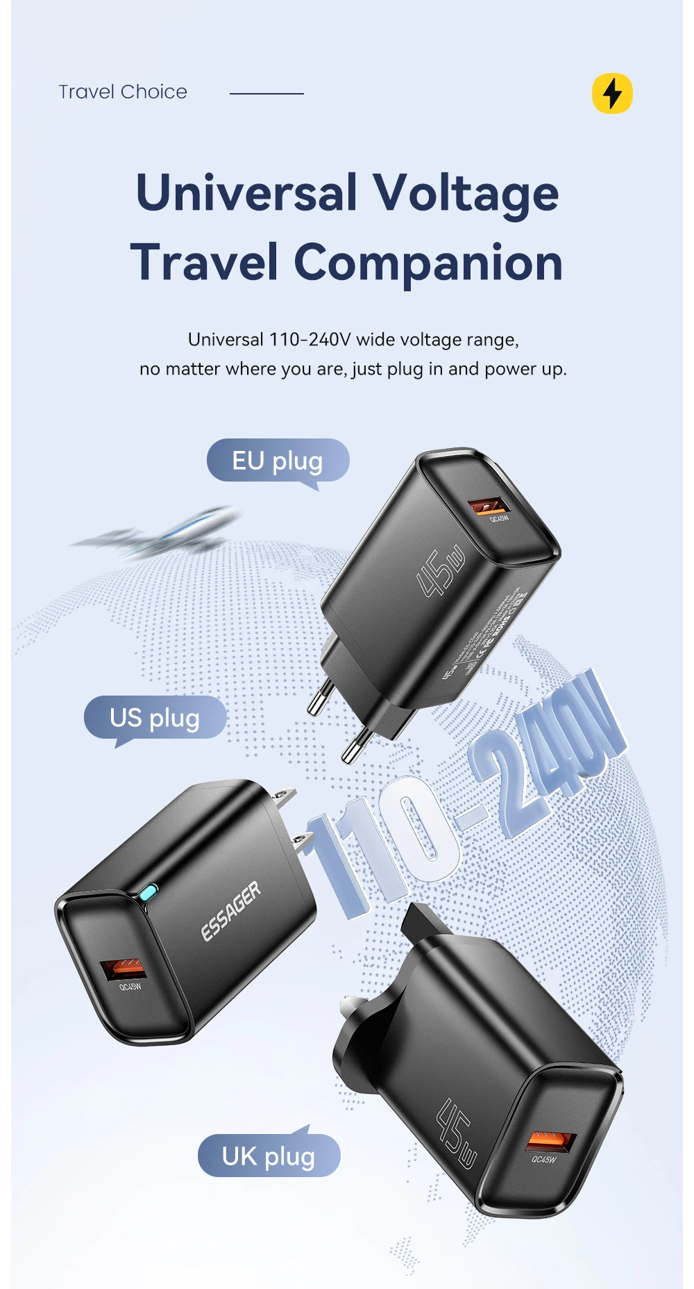 45W USB A Charger QC3.0 PD Fast Charging Wall Charger For Samsung Galaxy S24 S23