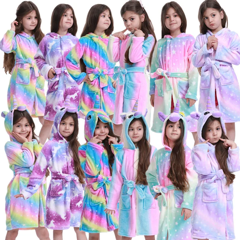 Child Bathrobe For Girls Boys Kigurum Unicorn Pyjamas Fleece Nightgown Sleepwear Hooded
