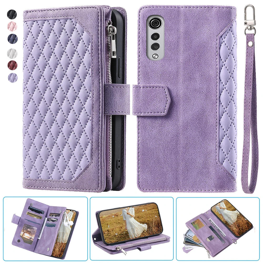 

For LG Velvet 5G UW Fashion Small Fragrance Zipper Wallet Leather Case Flip Cover Multi Card Slots Cover Folio with Wrist Strap