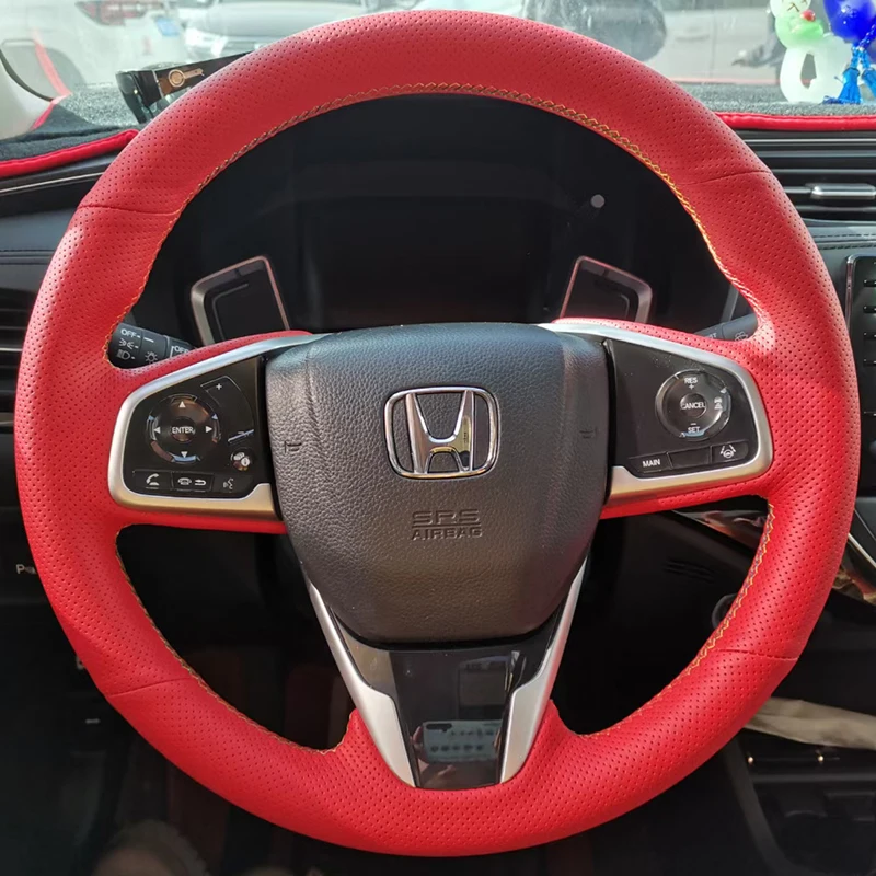 Car Steering Wheel Cover Non-slip Carbon Fiber Suede Braid For Honda Civic 10 2016-2021 CR-V CRV