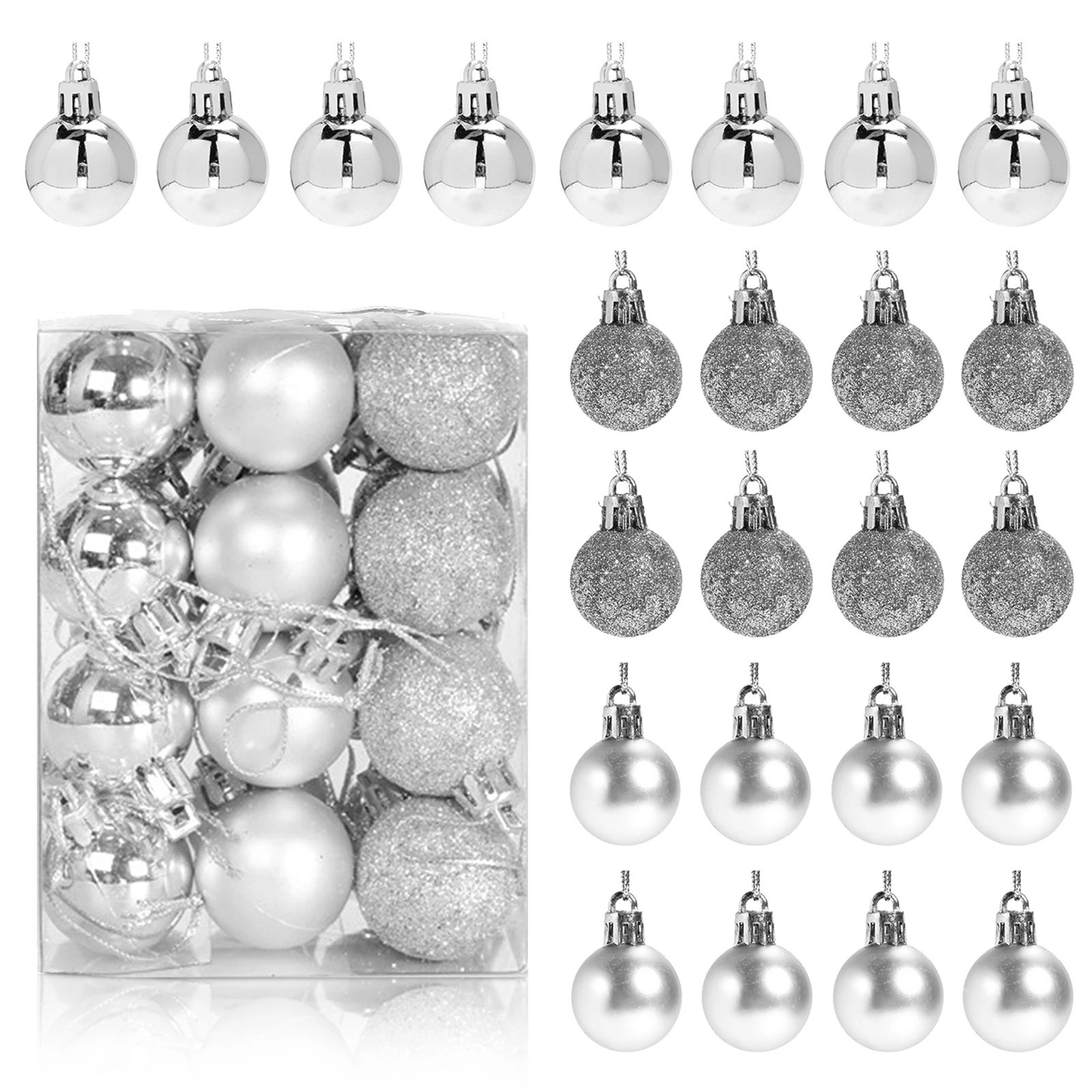 thumbnail image 1 of 24 bolas navideñas de 30 mm para decoración de árboles de Navidad, adornos para fiestas de Navidad y bodas, 1 of 5