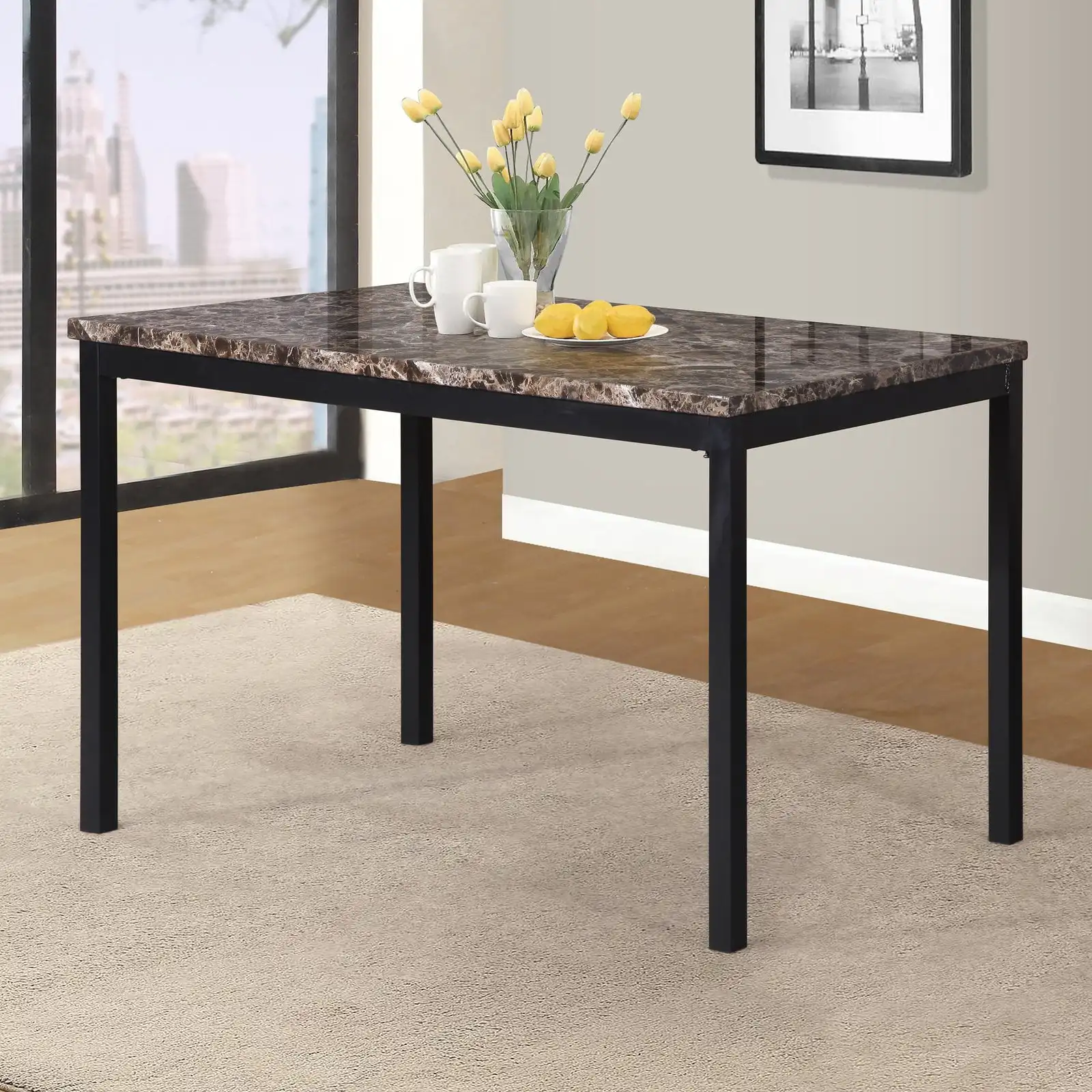 

Roundhill Furniture Noyes Metal Dining Table with Faux Marble Top