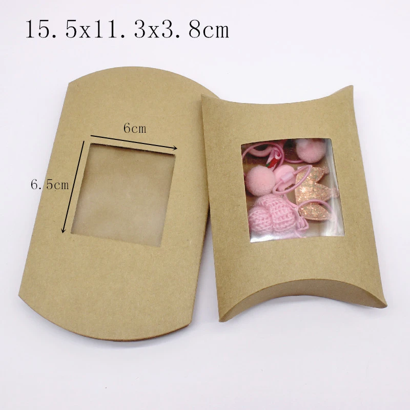 Multi size 10Pcs 18x14x4cm/15x10x3cm 2022 New DIY Kraft Paper window Pillow Box Necklace Jewelry Display Clear Pvc Pillow Box
