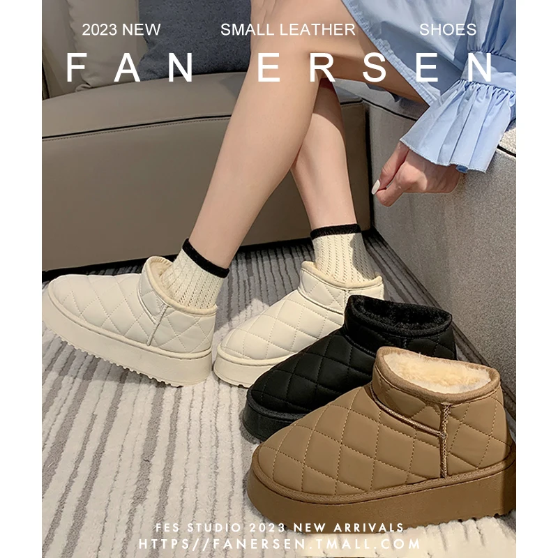 

Ботинки на среднем каблуке, обувь, плюшевые австралийские ботинки, женская зимняя обувь с круглым носком, женская обувь на плоской подошве, с мехом, Резиновая, для снега, 2023