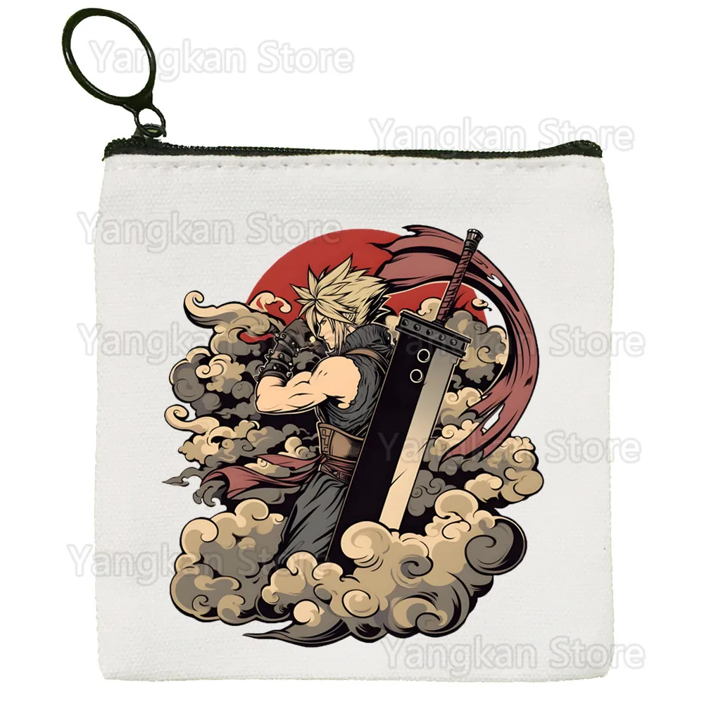 Final Fantasy 7 FF7 Coin Purse Canvas Student Wallet Coin Case Zipper Hand Female Key Case