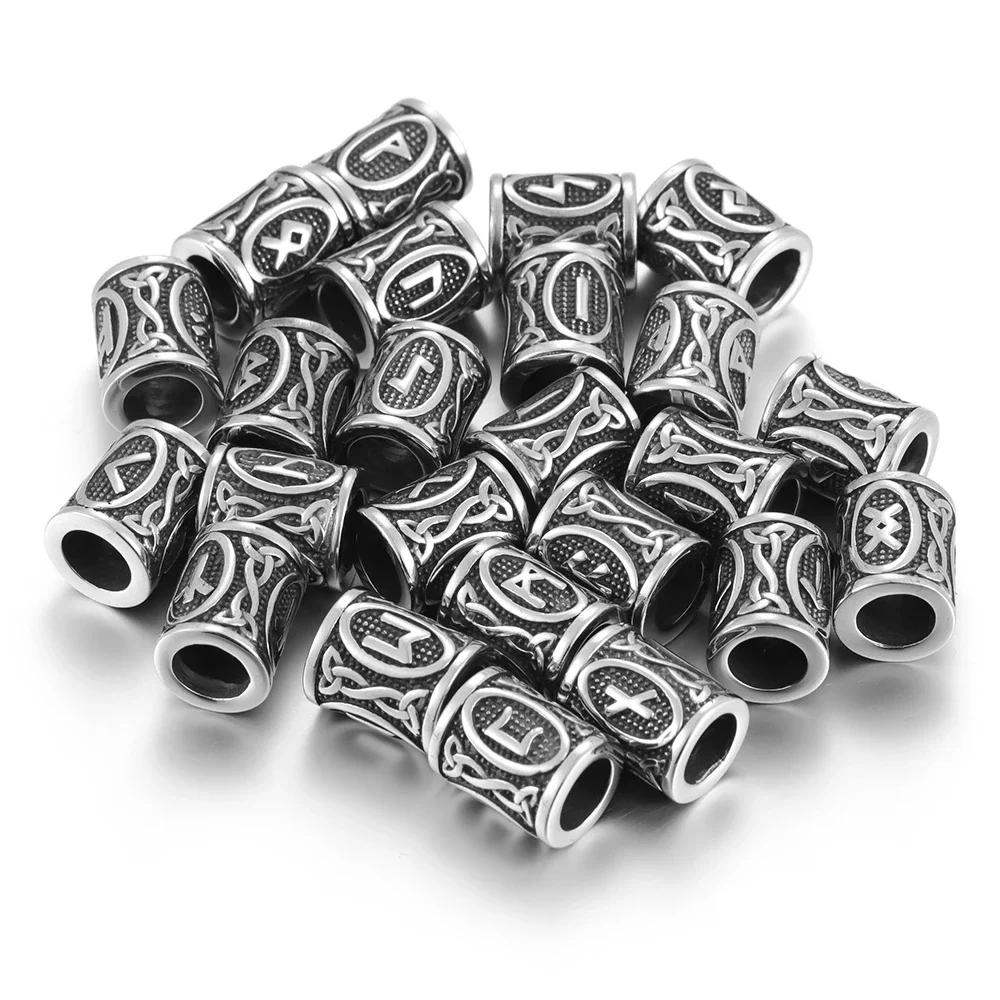 Stainless Steel Beads Viking Rune for Hair Beard Bead Elder Futhark Jewelry Bracelet Making DIY Accessories Jewellery Supplies