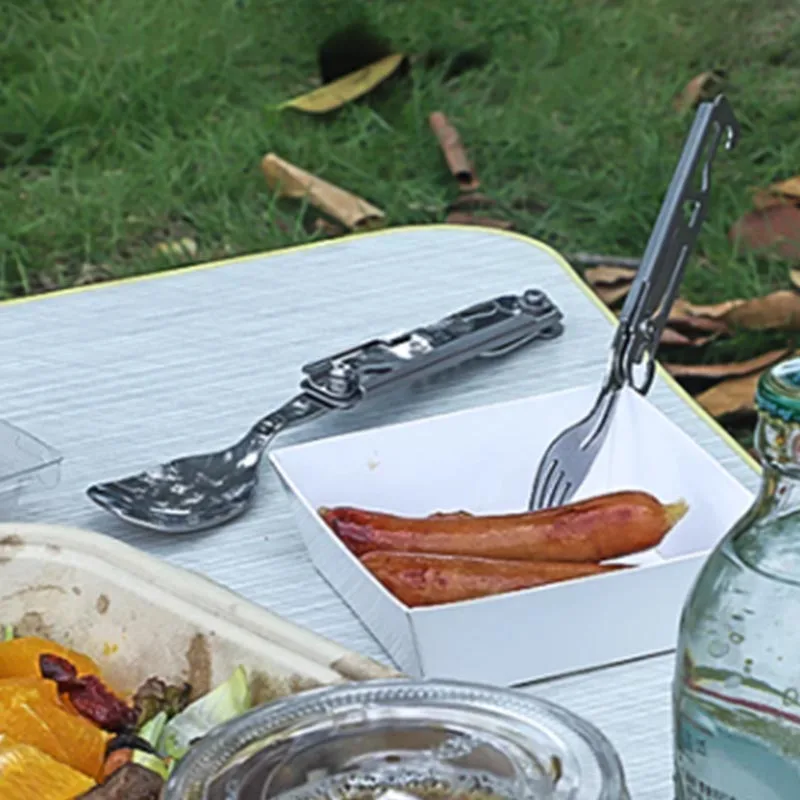 Outdoor Tableware Multi-function Portable Knife Fork Spoon Bottle Opener Foldable Cutlery Camping Equipment
