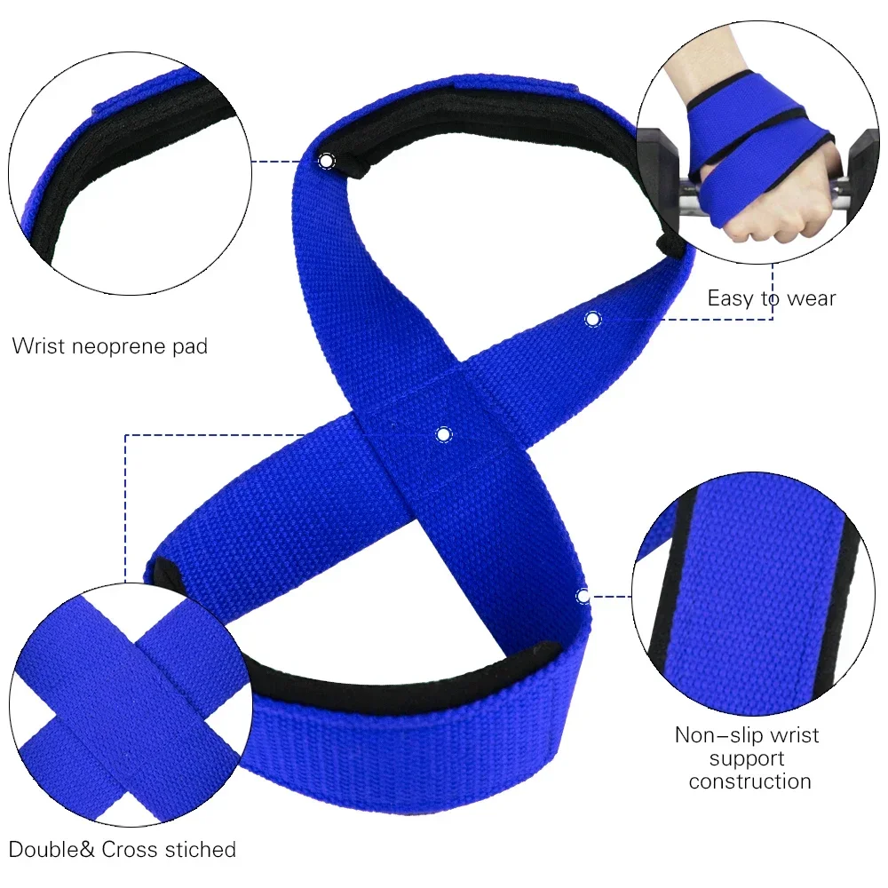 Wrist Straps Padded Figure 8 Deadlift Weight Lifting Power Lifters Workout Pull-ups Horizontal Bar Gym Fitness