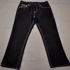 High Street Trendy Jeans White Thick Thread Buddha Religion Straight Casual Pants Men Wide Leg Pants  American Retro Style 4