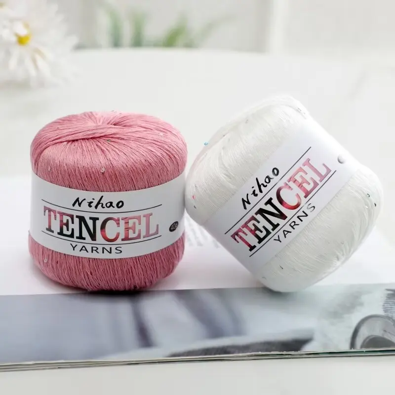 40g Tencel Sequins Cotton Yarn for DIY Hand Knitting Crocheting Craft Soft Warm Silk Solid Knitting Thread Yarn for Shawl Scarf 6