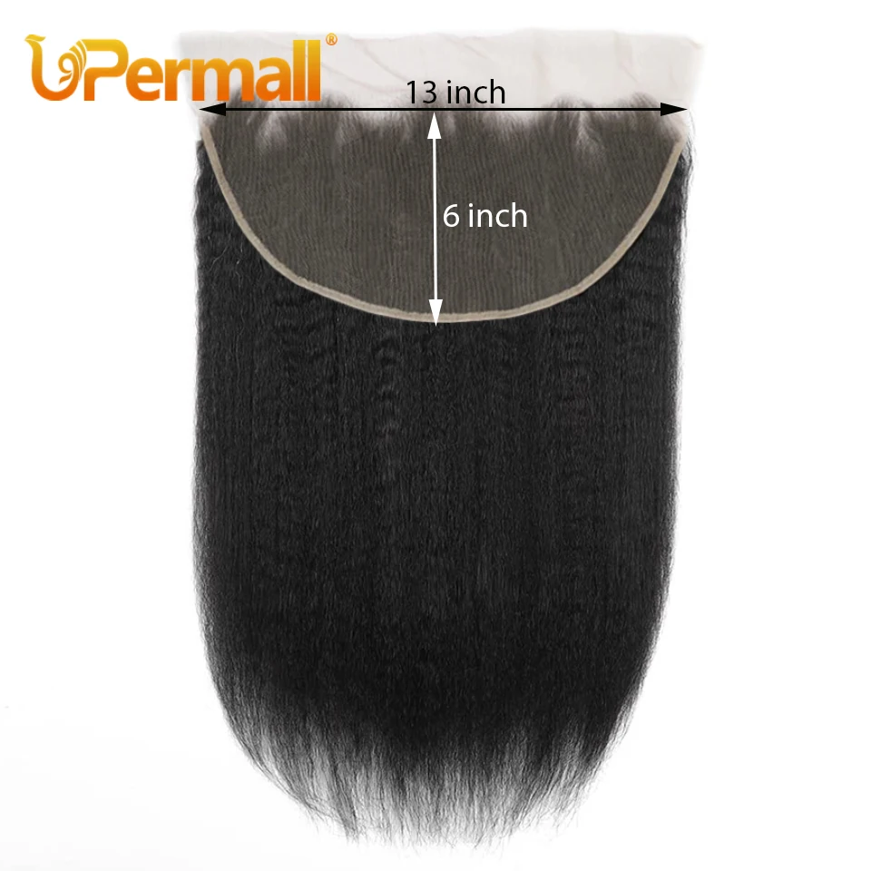 Upermall 13x6 Lace Frontal Closure Kinky Straight Pre Plucked Swiss HD Transparent Full Front Only Natural Black Remy Human Hair