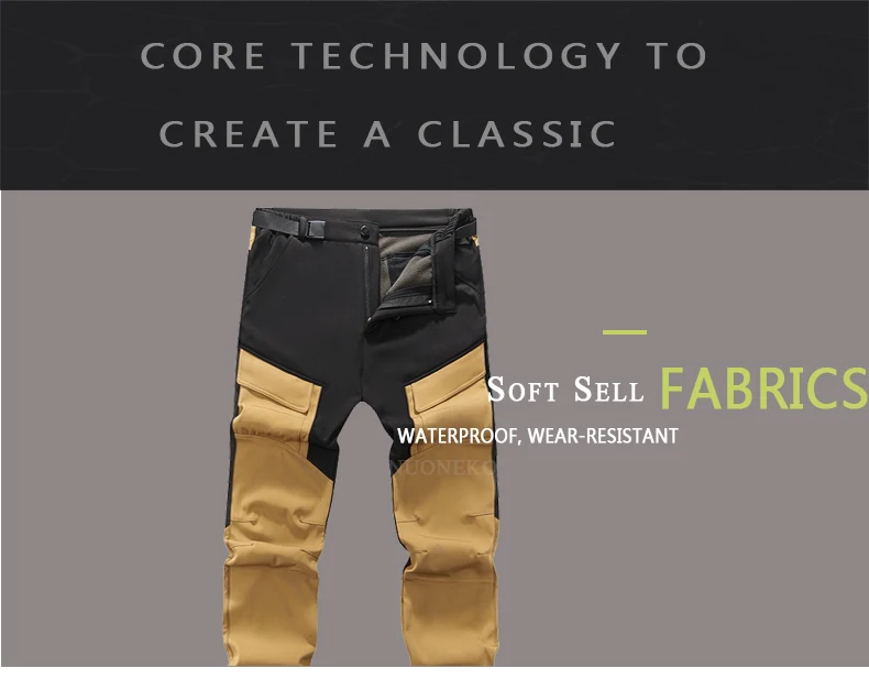 Description Picture 4 of itemWinter Mens Softshell Hiking Pants Outdoor Thick Warm Fleece Waterproof Fishing Skiing Camping Windproof Multi Pockets Trousers