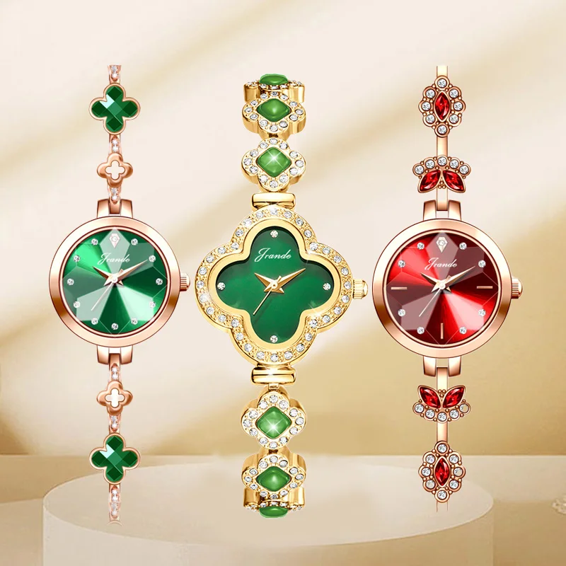 Luxury Woman Wristwatch Steel Green Rhinestone Waterproof Quartz Hand Clock Gift for Her Pointer Ladies Bracelet Watch Diamond 6