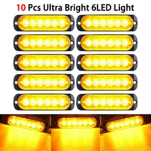 

10pcs Car Lights Amber 6 LED Urgent Warning Working 12V Dust-proof