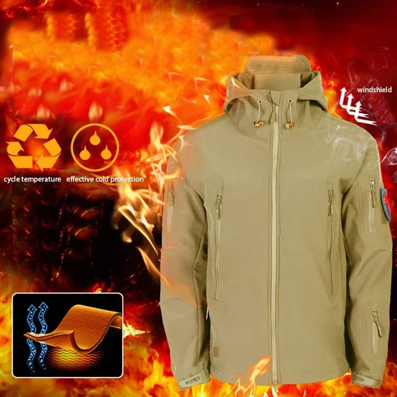 Hunting Clothing Men's Thick Soft Shell Winter Shark Leather Jacket Velvet Mountaineering Suit Fishing Windproof Two-Piece Set 4
