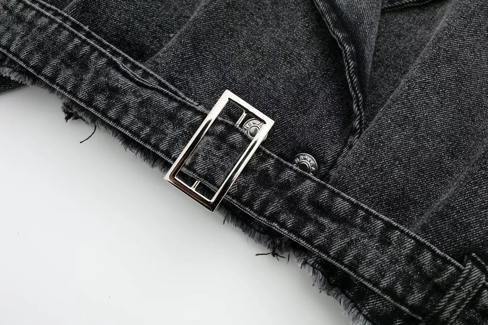 Autumn Lapel Notched Collar Washing Blue Denim Jacket Vintage Women Hem Buckle Belt Draped Jean Coat Cool Outerwear 3 Color image