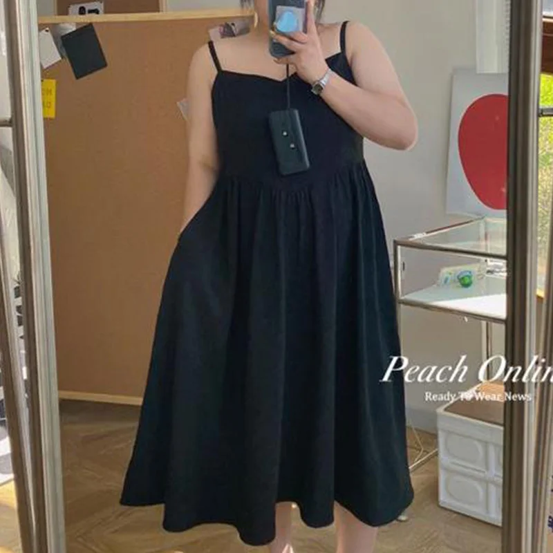 Female All-match Retro Relief Sleeveless Summer Clothes Plus Size Vacation Waist Black and White Slim A-line Midi Slip Dresses