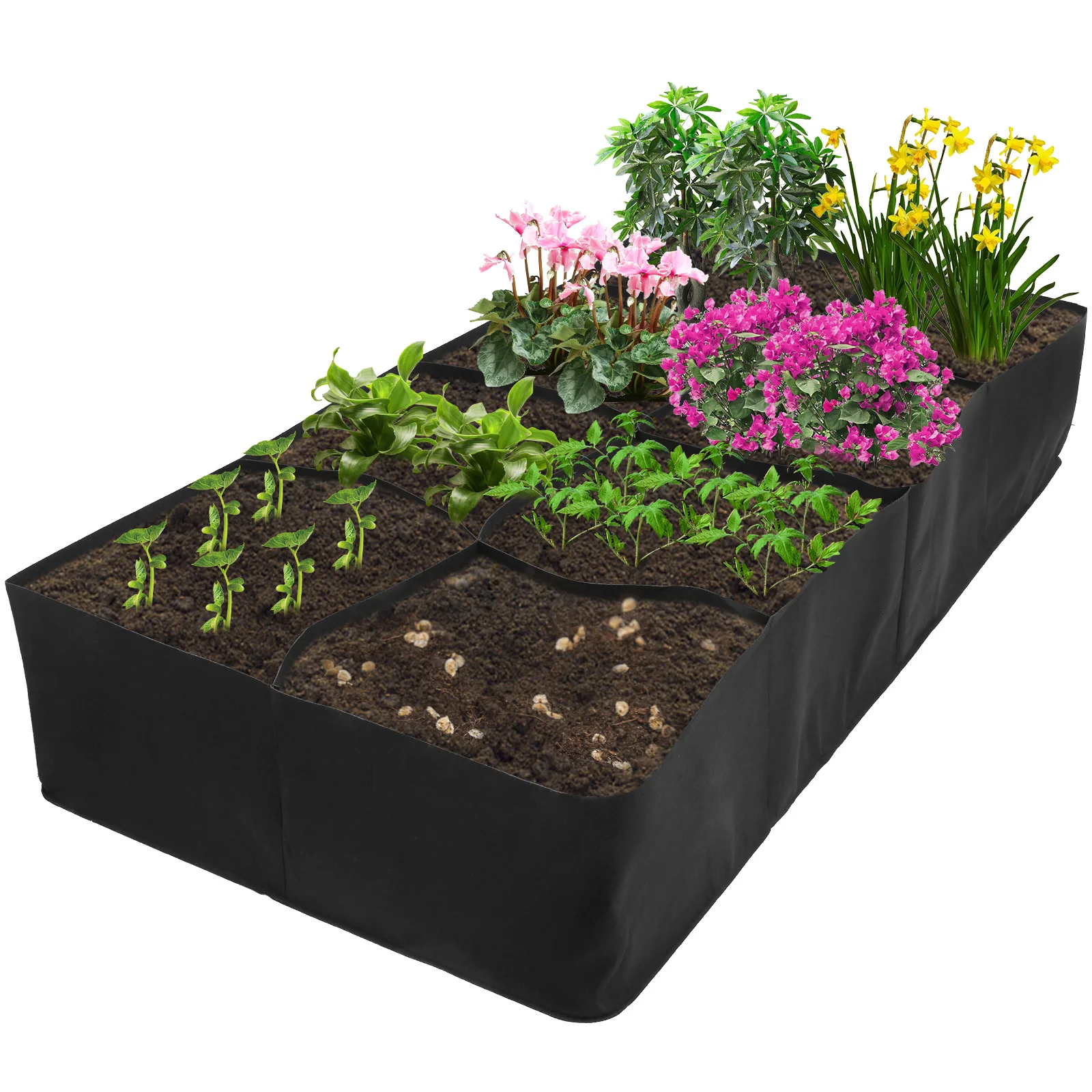Square Fabric Raised Garden Bed with 4/8 Grids – Felt Grow Bag for Flowers and Vegetables