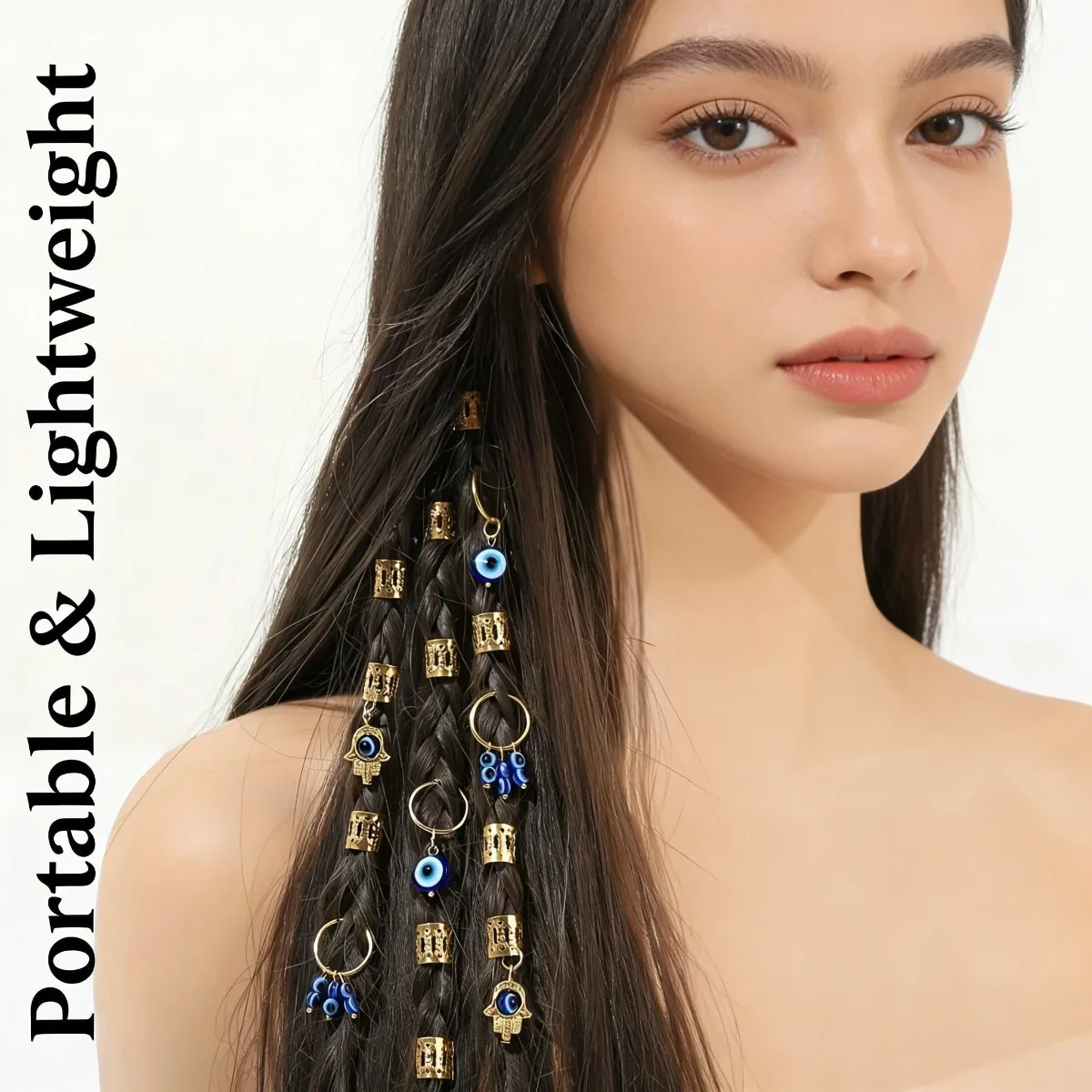 16개 골드 & 실버 블루 이블 아이 헤어 링 브레이드 드레드락 DIY 가발 액세서리 세트