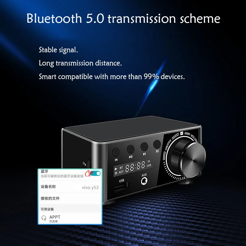 블루투스 5.0 HIFI 파워 앰프 50W * 2 Tpa3116 채널 2.0 홈 카 디지털 오디오 앰프, USB U-디스크 TF 음악 플레이어