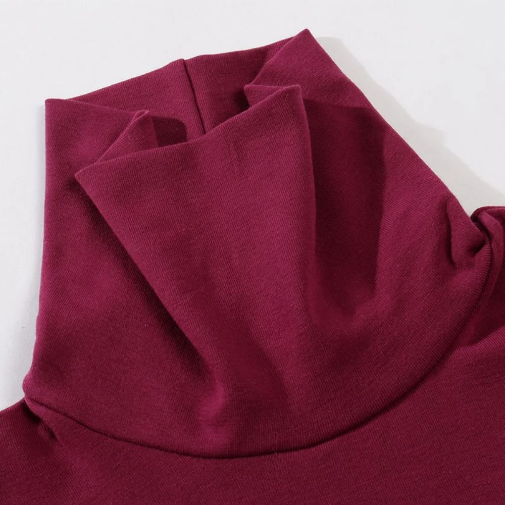 Men Long Sleeve T Shirt High Neck Smooth Turtleneck Undershirt
