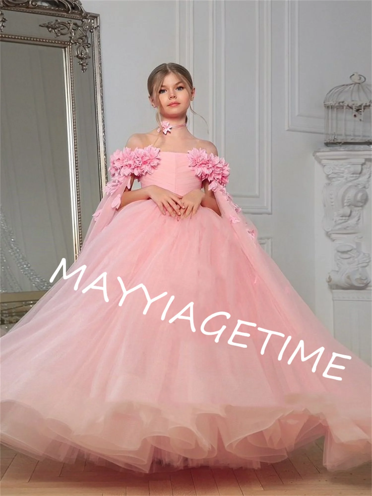 

Flower Girl Dress Beads Delicate Train Custom Made Birthday Pageant Communion Robe De Demoiselle Wedding Party