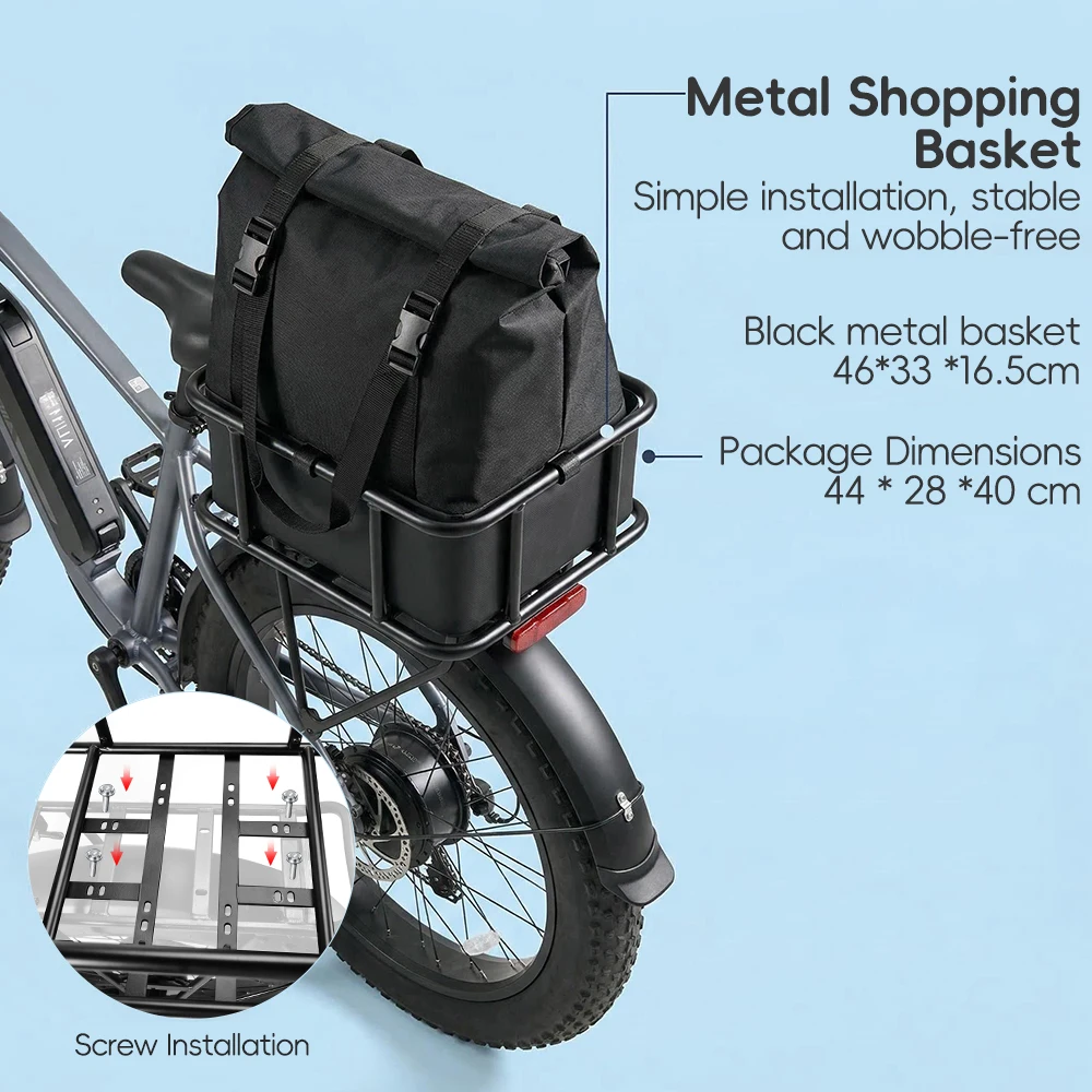 NEWBOLER E-Bike Gepäckträgertasche aus Eisen mit Großer Kapazität, Fahrradkorb für Outdoor-Reisen, Einkaufen, MTB und Rennräder – Detail 2