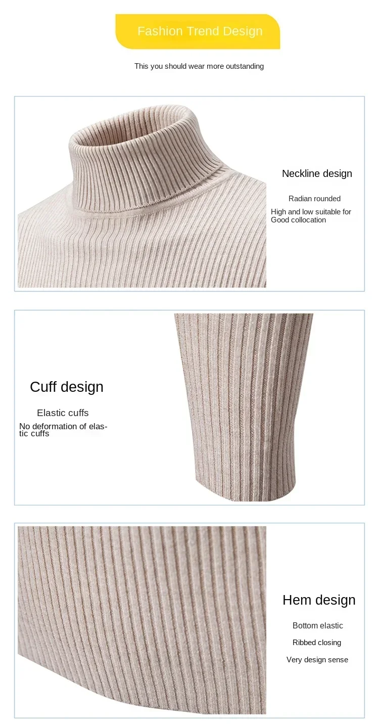 Men Turtleneck Sweater Pullover Knitted Warm Casual turtleneck sweater basic sweater jacquard sweater