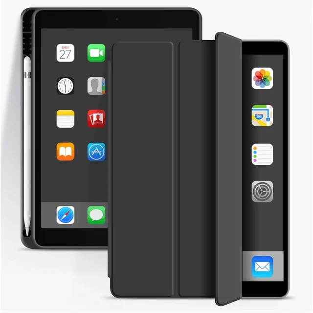 Case For 2021 iPad 10.2 7 8 9th 2018 2017 9.7 5th 6th Mini 5 2021 Pro 11 10.5 Air 3 4 Smart Cover With Pencil Holder Generation Black