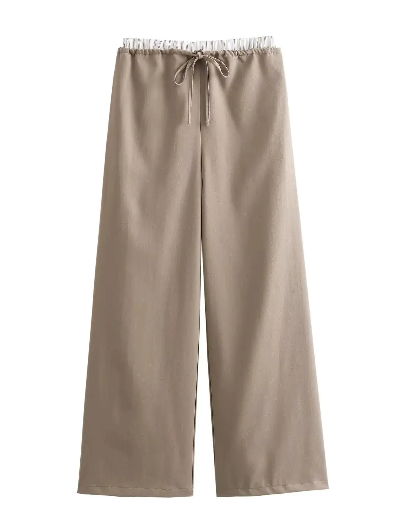 

Khaki Pants For Women Casual Drawstring Long Wide Leg Trousers
