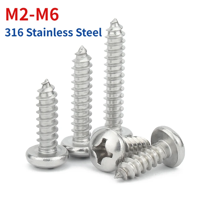 M2 M2.2 M2.6 M3 M3.5 M4 M5 M6 High Quality 316 Stainless Steel Phillips Pan  Round Head Self-tapping Wood Screws - AliExpress