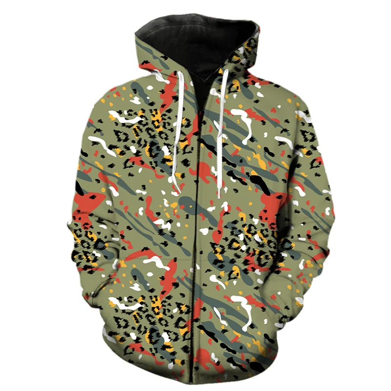 thumbnail image 1 of Sudadera con capucha y cremallera con estampado 3D de leopardo para hombre, estilo Harajuku, con estampado de piel de animal, de manga larga, estilo urbano, holgada, para primavera, 1 of 5
