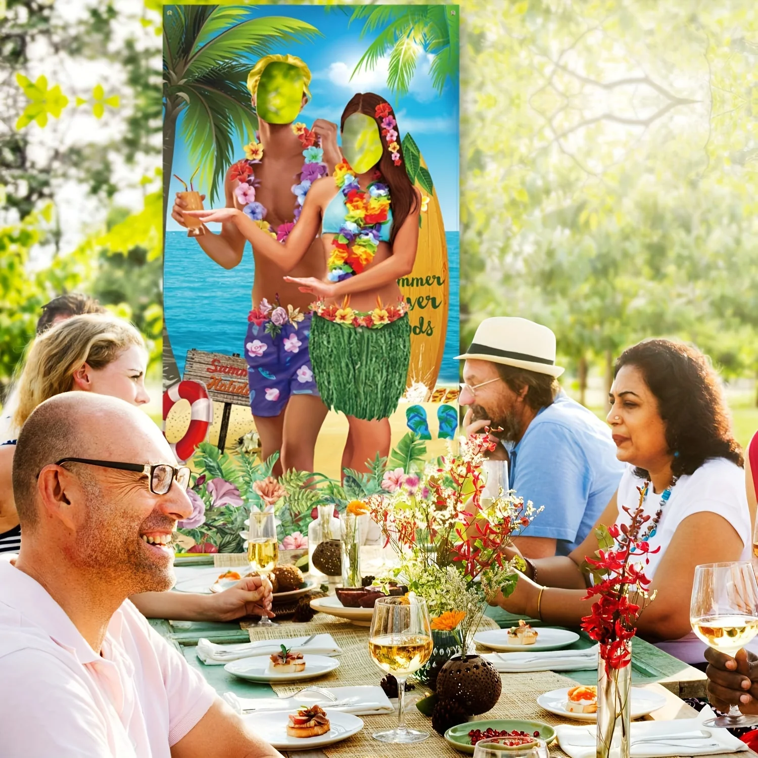 Hawaiian Aloha Party Decorations Luau Couple Photo Prop Giant Fabric Hawaiian Luau Photo Booth Background