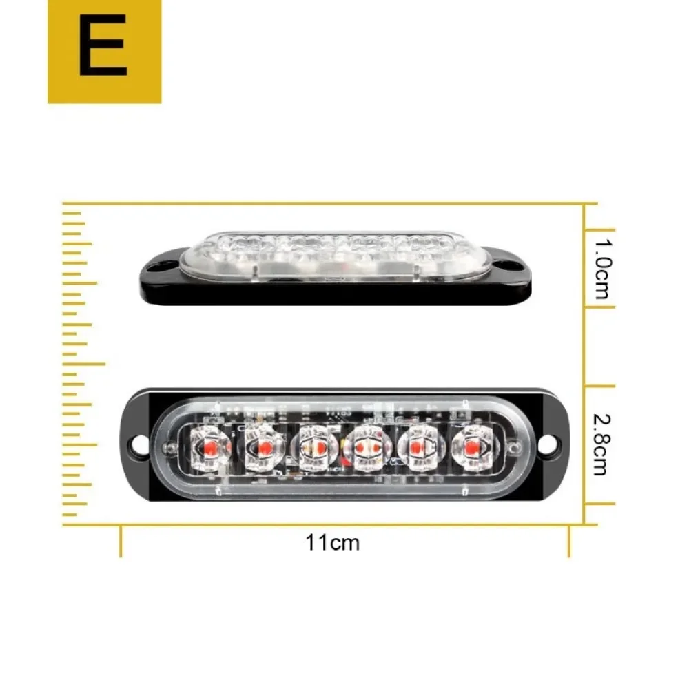 4pcs 12-24V Ultra Sottile Lampeggiante Emergenza Avvertimento Strobo Luci Luce - 6LEDS Flash Warning Light Bar - Auto Moto Truck-Ambra