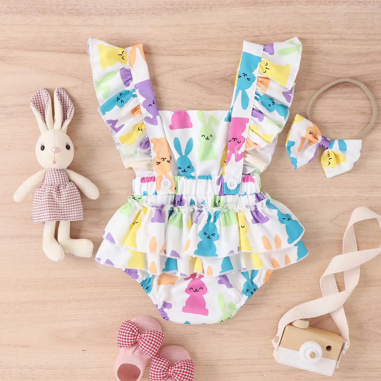 

Easter Baby Outfit 2023 New Summer Overalls For Kids Baby Girl Clothes Jumpsuits Sleeveless Triangle Romper 2 Pieces 0-12 Months